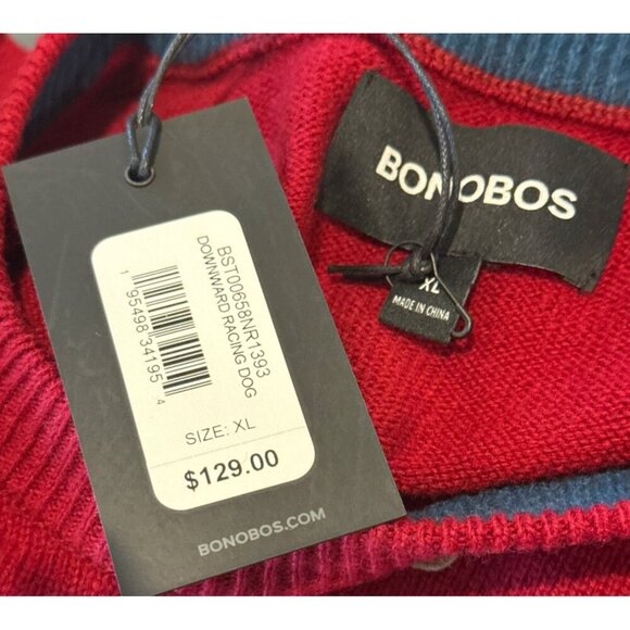 Bonobos Men's Red Sweater Dalmation on a Sled Merino Wool Size XL NWT - Picture 5 of 6